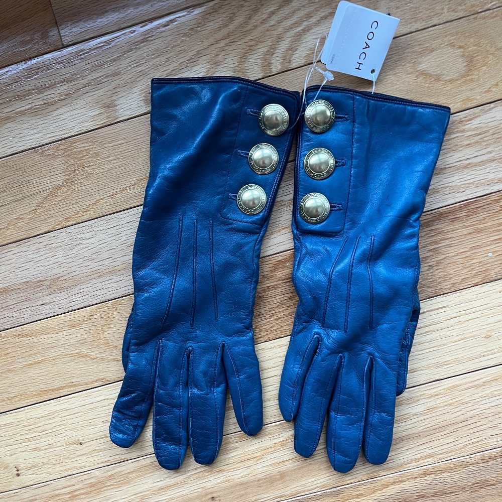 Coach Moroccan Blue Leather Gloves 6 1/2